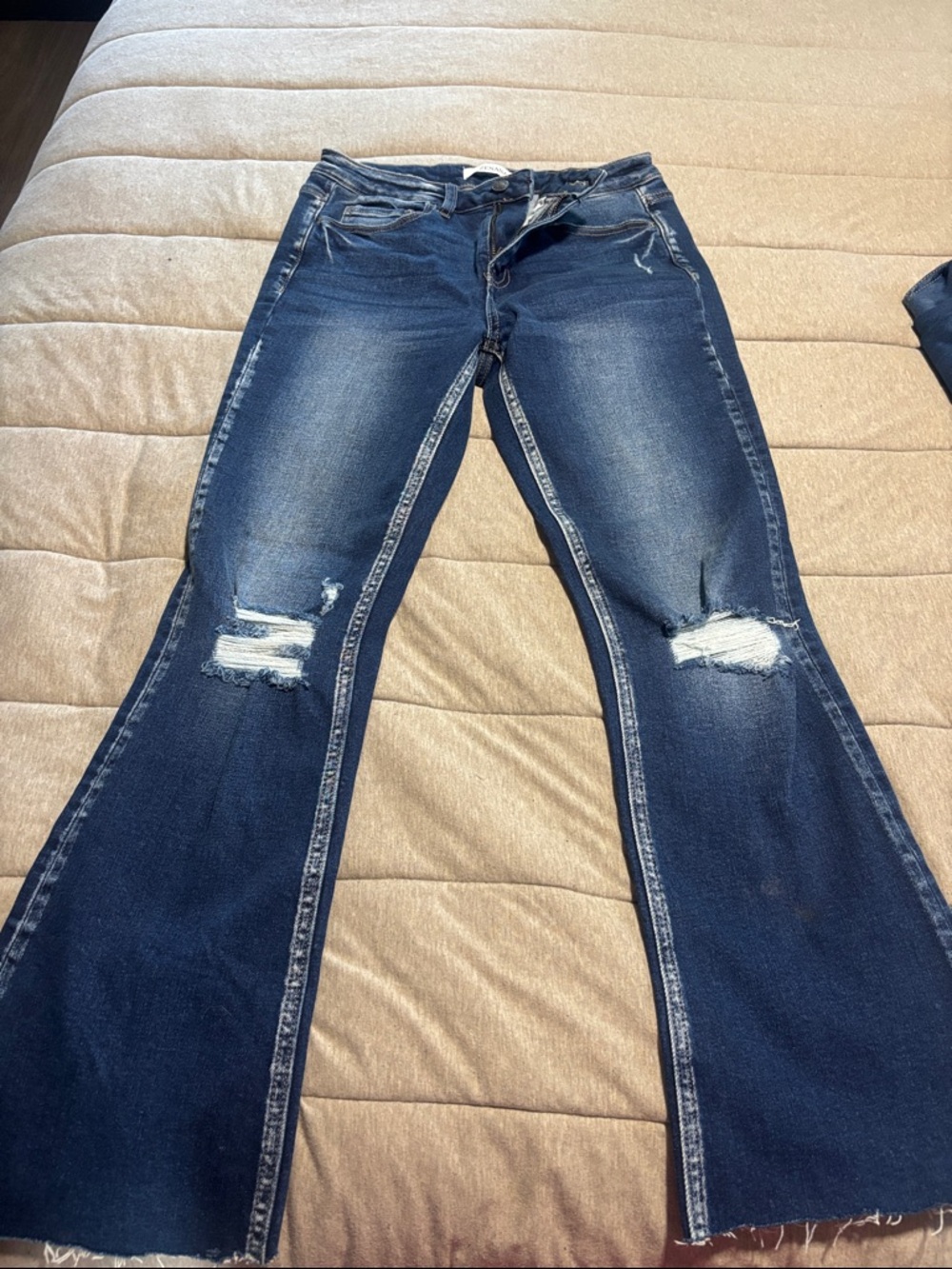 Zenana Outfitters Dark Blue Distressed Flare Jeans